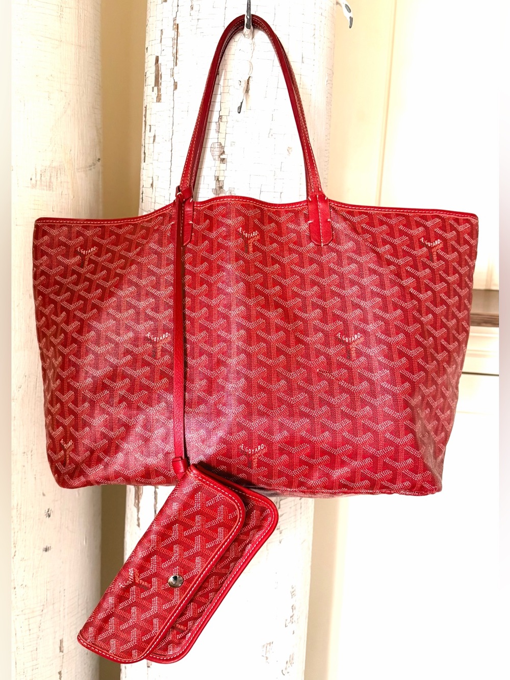 GOYARD Saint Louis PM Red Goyardine Tote Bag + Pouch - Picture 3 of 16